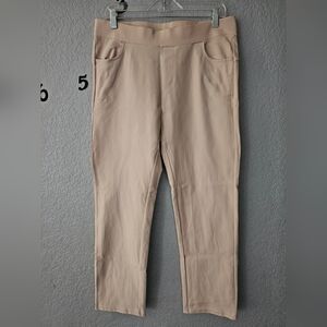 Ginasy pull on Capri khaki cropped pants button Size Xl Rayon,Spandex,Nylon